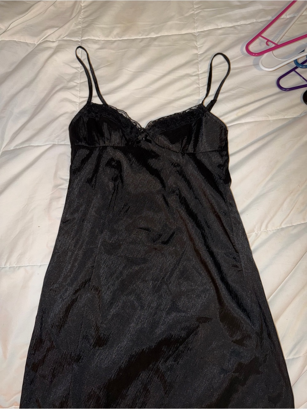 Princes Polly Black Satin Lace-Trim Slip Dress